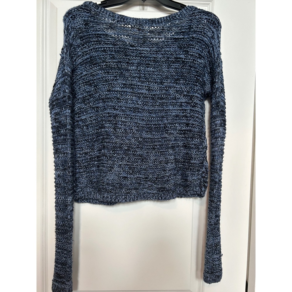 Hollister Blue Small Marled Knit Sweater Cropped Long Sleeve Casual Boho Y2K - Picture 6 of 9